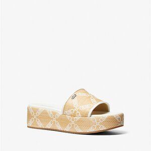 Michael Kors Ember Empire Logo Jacquard Straw Platform Sandals